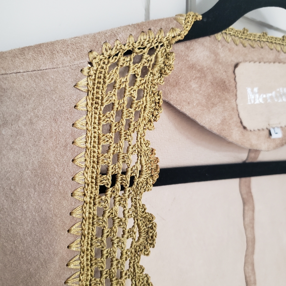 SOLD Mertillo leather and crochet jacket brown and gold size large - Picture 7 of 11